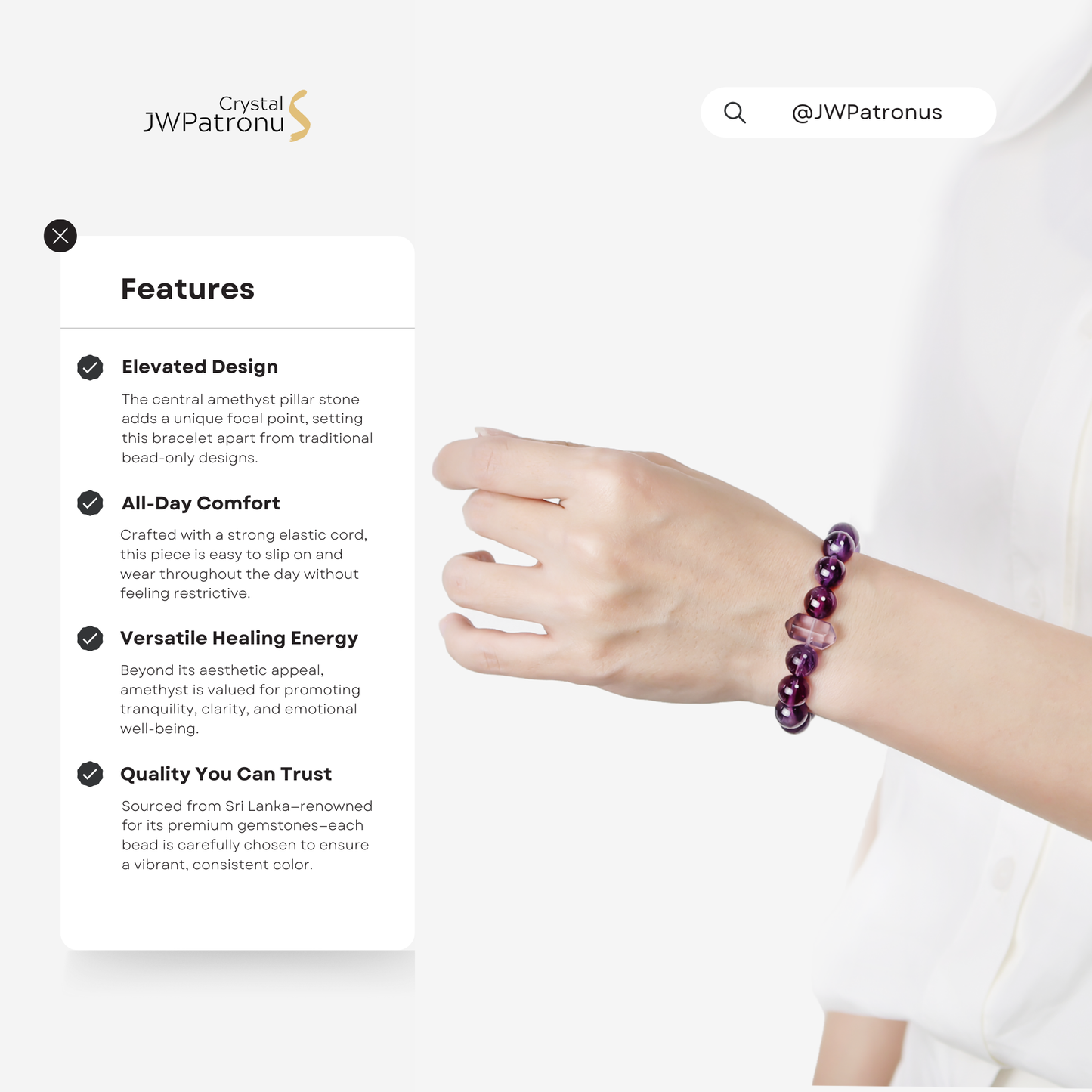 Serene Amethyst Pillar Bracelet - JWPatronus