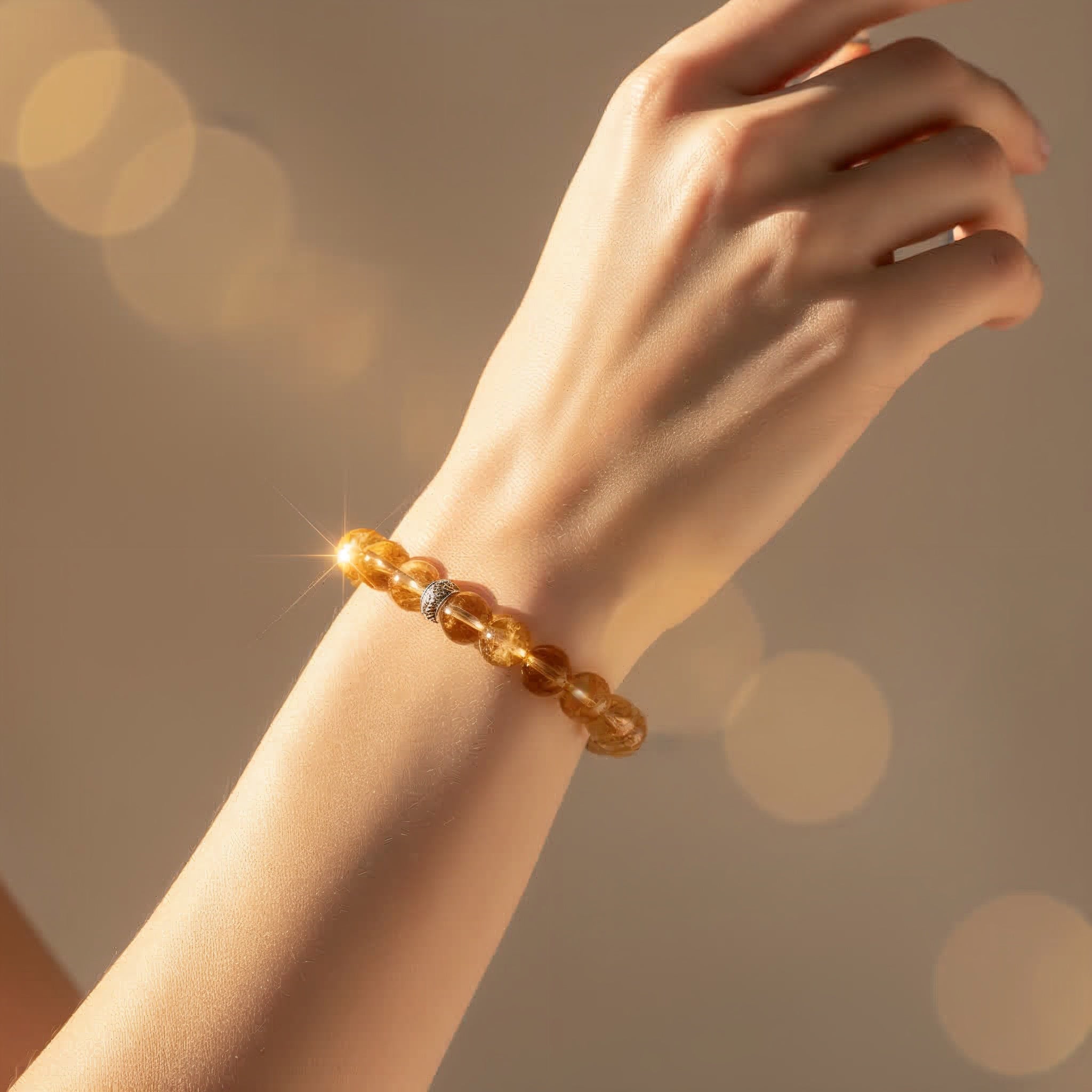 Handmade citrine bracelet on wrist – lightweight everyday citrine jewelry