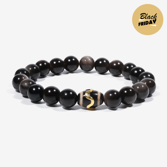 Mystic Shield Obsidian & Dzi Bracelet