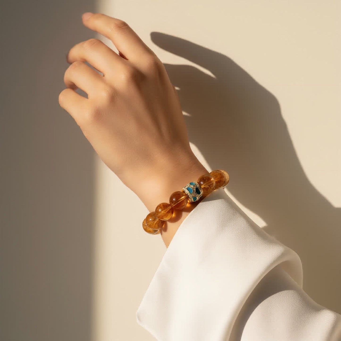 Handmade citrine bracelet on wrist – natural Brazilian citrine jewelry