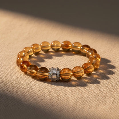 Radiant citrine gemstone bracelet flat lay – warm golden tones