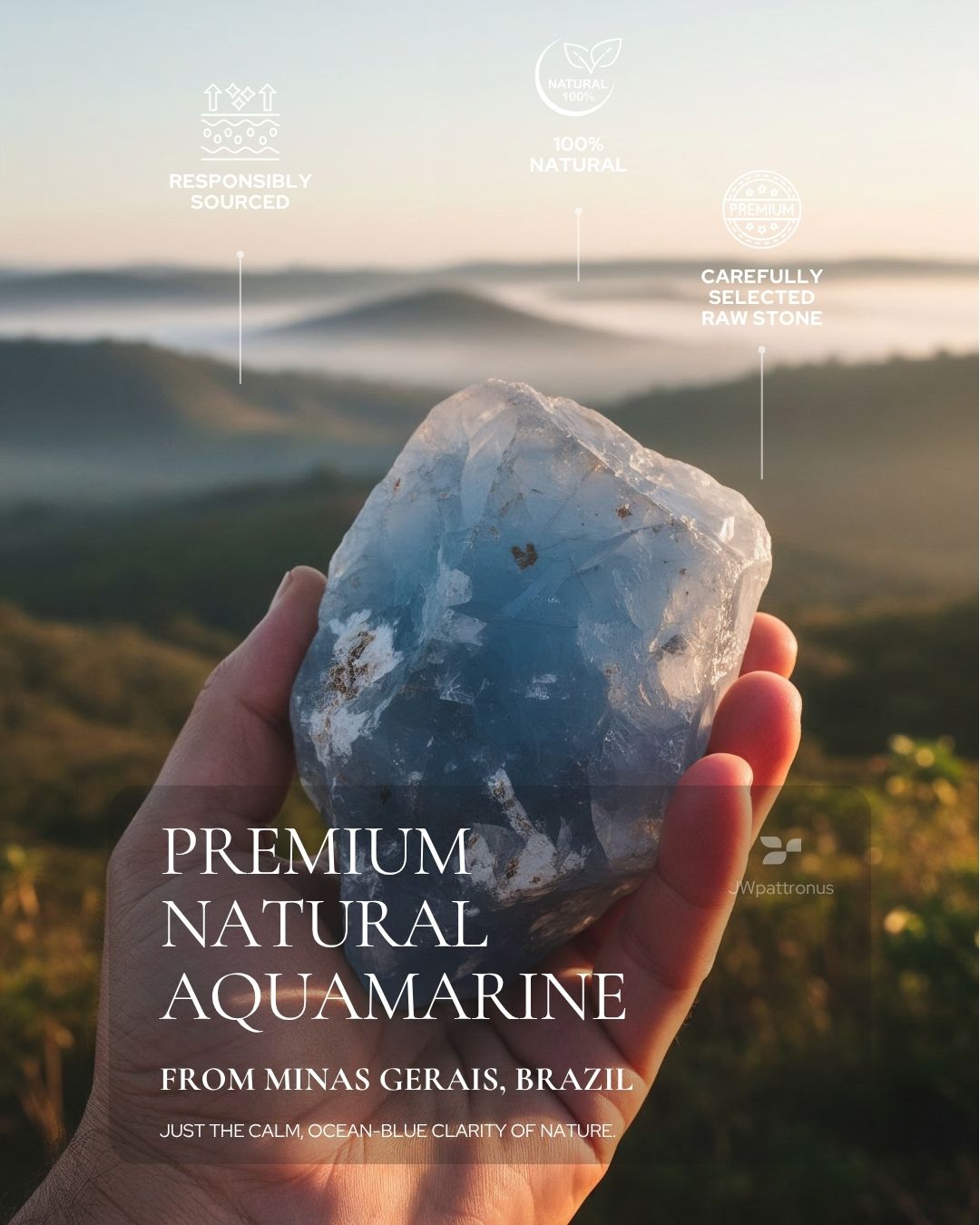 Natural aquamarine raw stone from Minas Gerais, Brazil for Coastal Elegance Aquamarine Bracelet.
