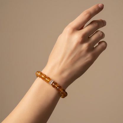 Handmade citrine beaded bracelet on wrist – citrine jewelry for everyday wear