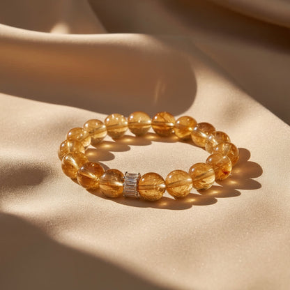 Citrine gemstone jewelry bracelet flat lay – radiant yellow citrine beaded bracelet