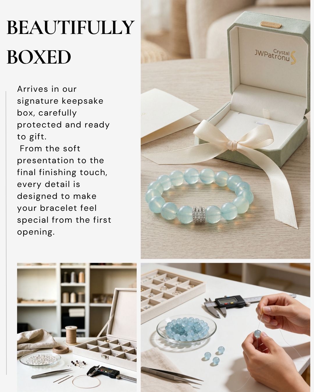 Ocean Calm Aquamarine Bracelet in a gift-ready jewelry box with handcrafted bracelet details.