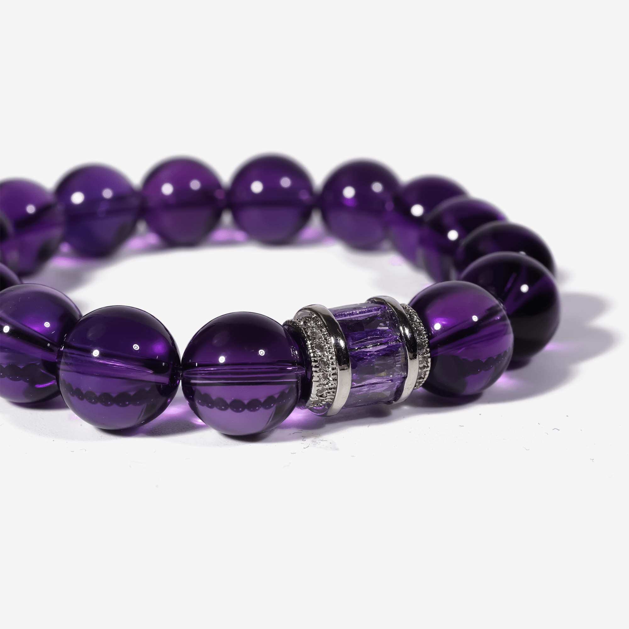 beaded amethyst birthstone bracelet with natural purple crystal gemstones