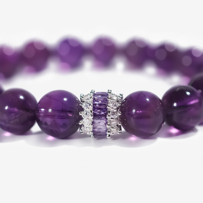 Close-up of JWPatronus Royal Amethyst Bracelet with silver and amethyst accents