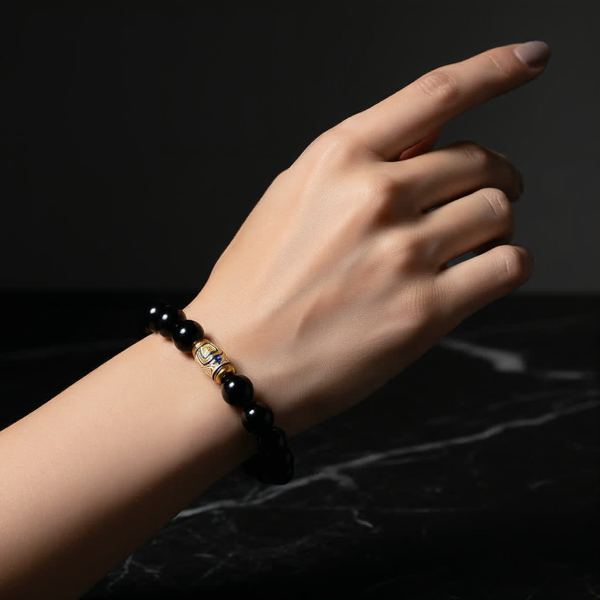 Golden Enameled Obsidian Bracelet - JWPatronus