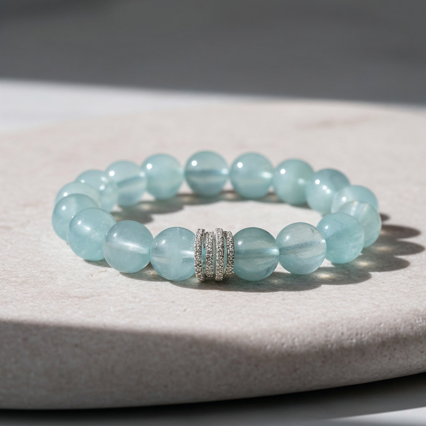 10mm aquamarine beaded bracelet with 925 sterling silver accent, elegant gift-ready jewelry