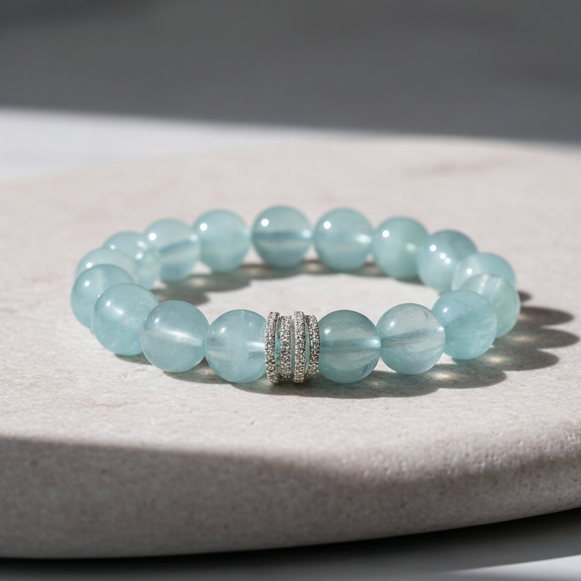 10mm aquamarine beaded bracelet with 925 sterling silver accent, elegant gift-ready jewelry