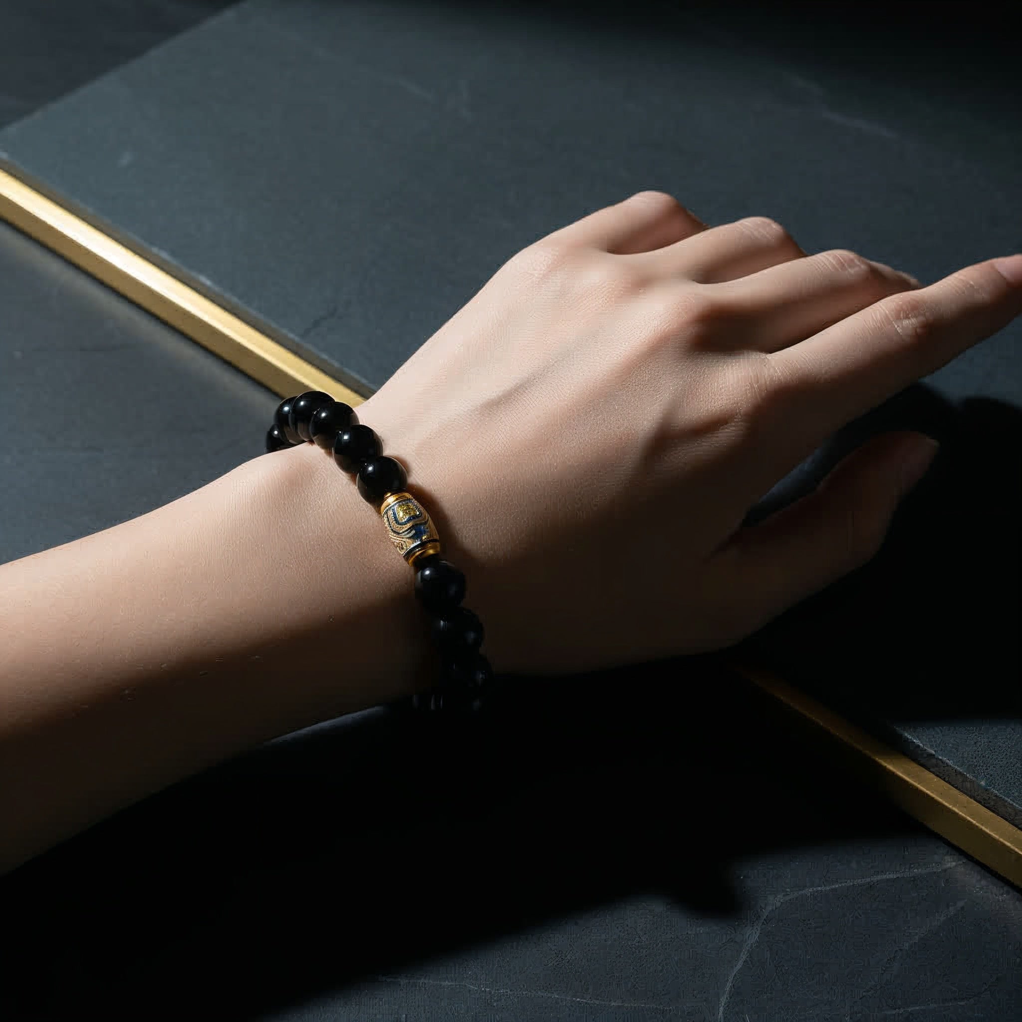 Golden Enameled Obsidian Bracelet - JWPatronus