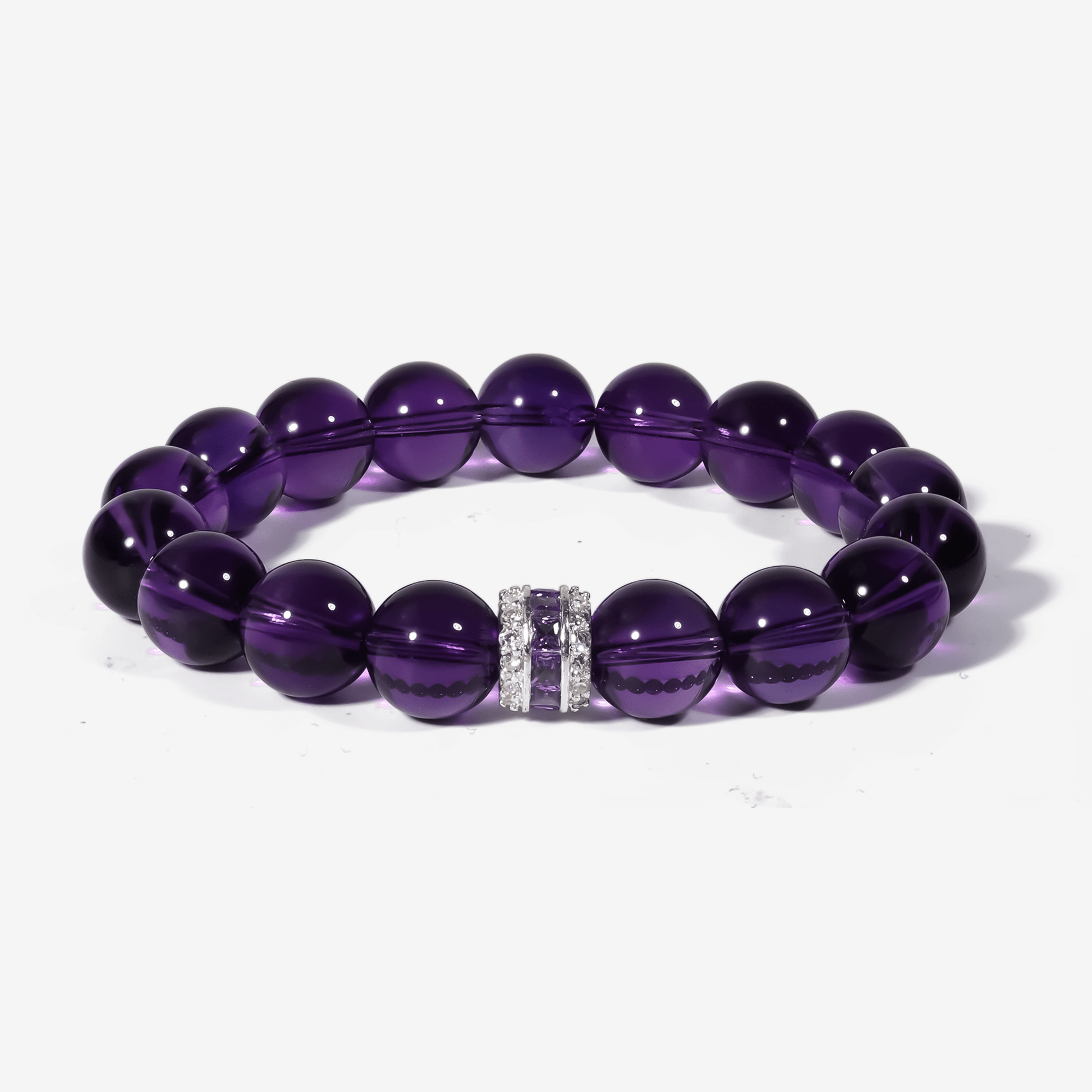 natural Sri Lankan amethyst bracelet with polished purple crystal beads and elegant silver centerpiece