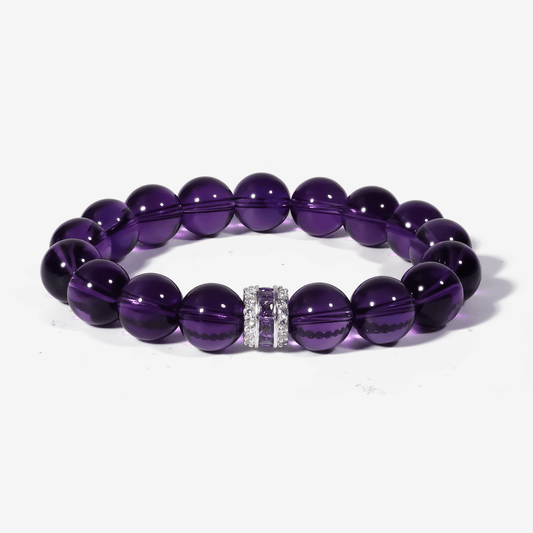 natural Sri Lankan amethyst bracelet with polished purple crystal beads and elegant silver centerpiece