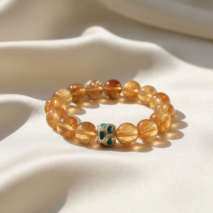 Natural citrine beaded bracelet with green agate centerpiece – Amber Glow