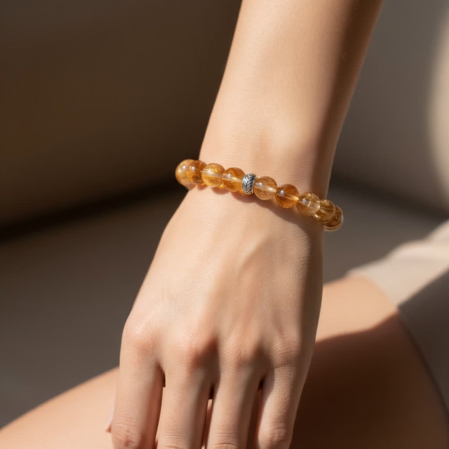 Minimalist citrine bracelet with 925 sterling silver accent bead