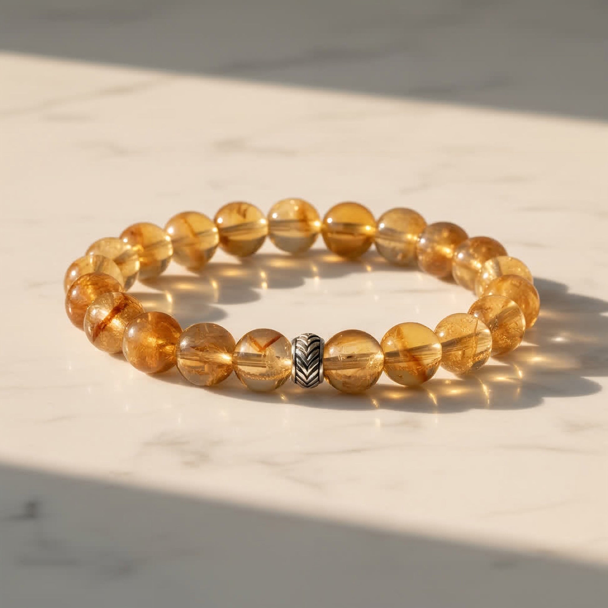 Sterling silver and citrine gemstone bracelet flat lay