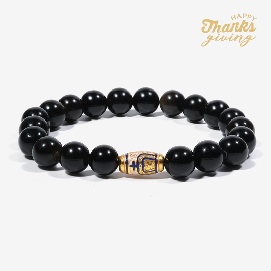 Golden Enameled Obsidian Bracelet