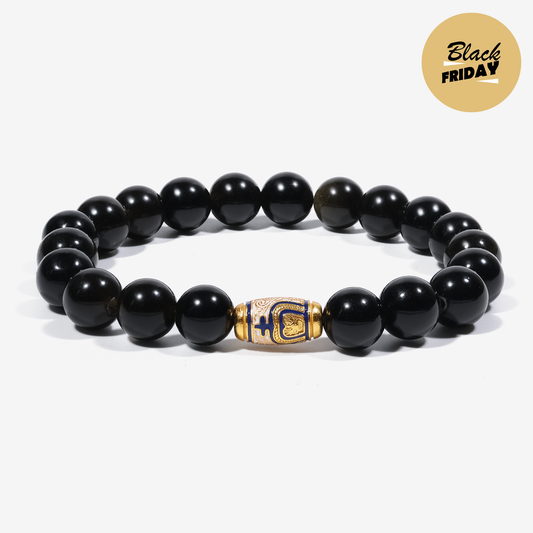 Golden Enameled Obsidian Bracelet