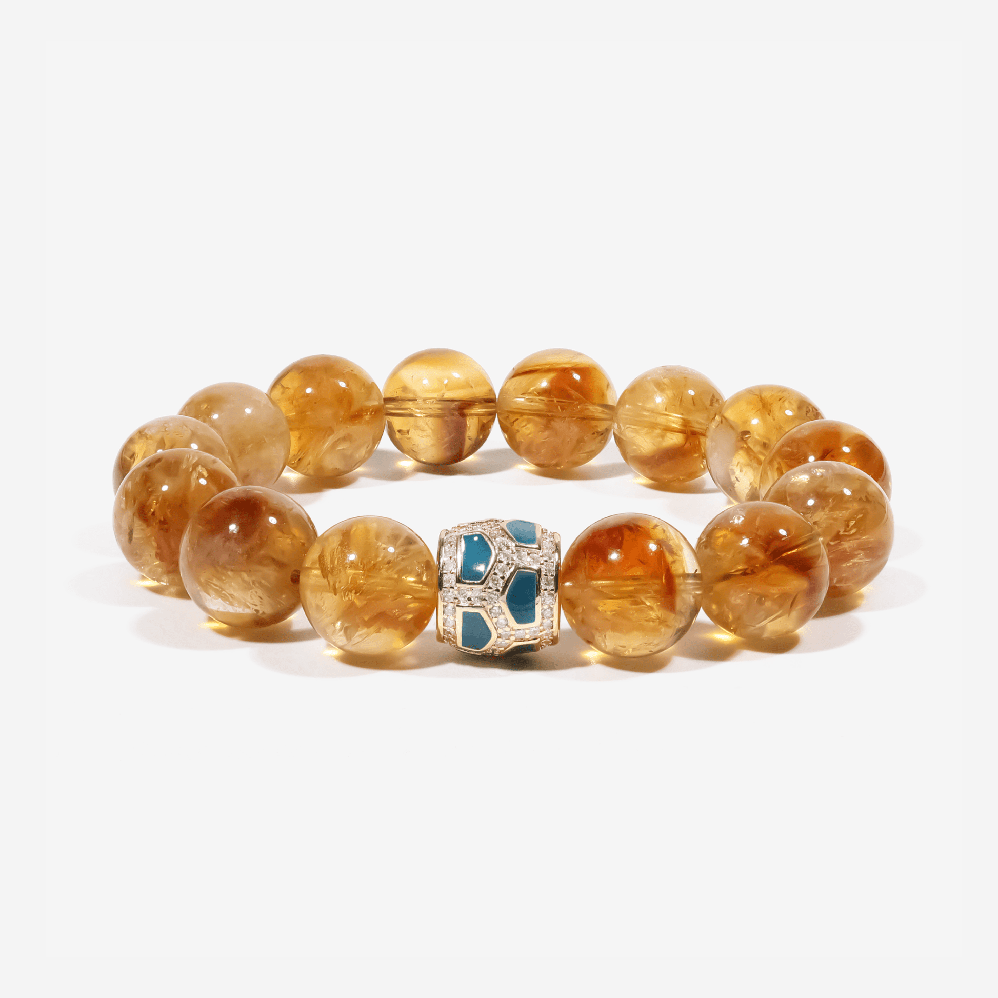 Natural citrine beaded bracelet with green agate centerpiece – Amber Glow
