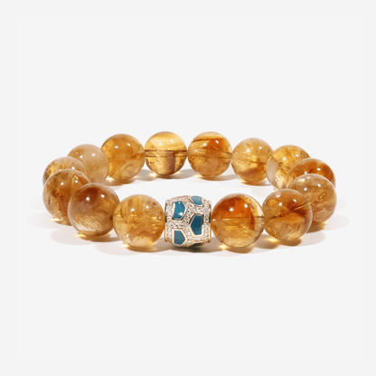 Natural citrine beaded bracelet with green agate centerpiece – Amber Glow