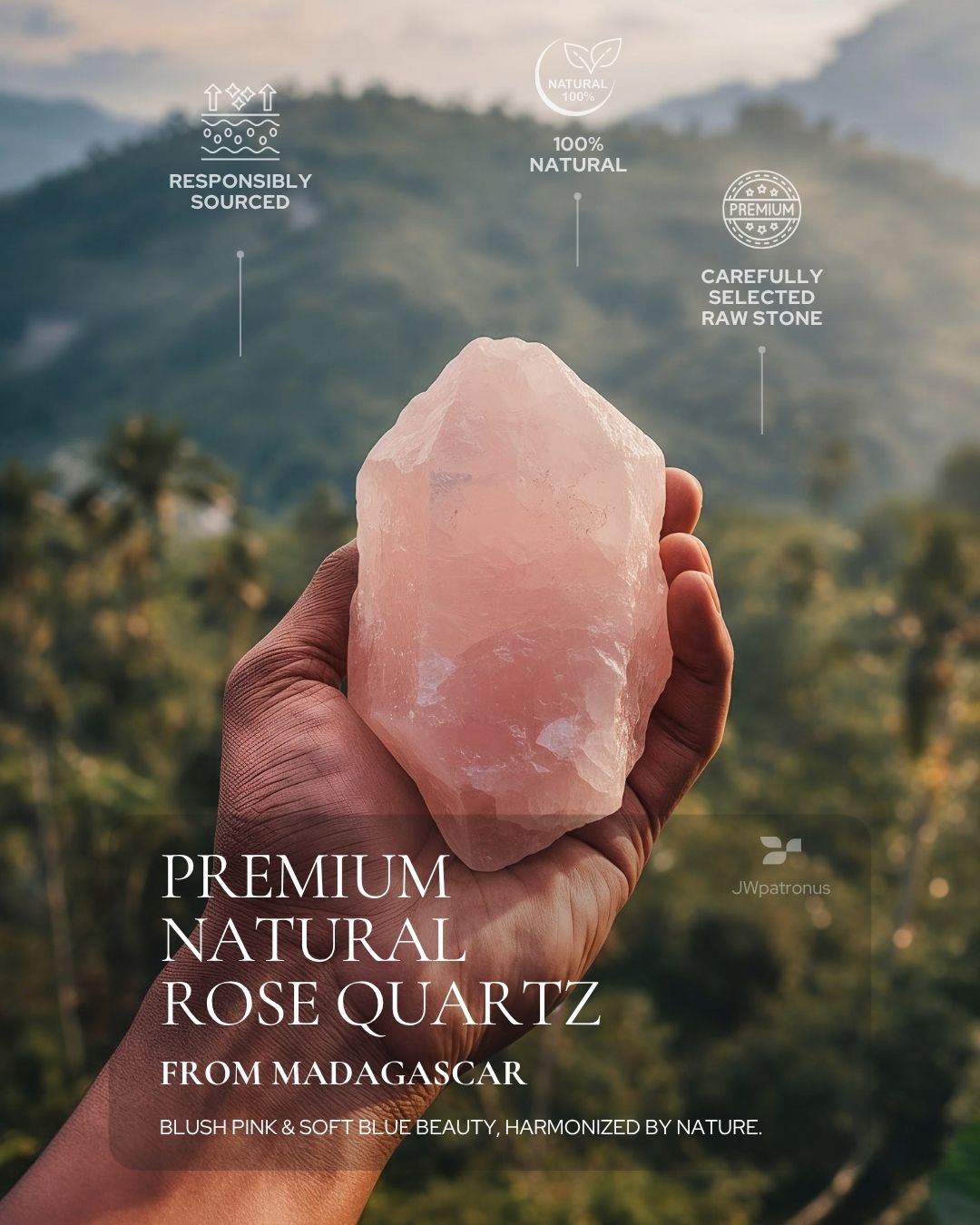 Natural Rose Quartz and blue crystal raw stones showing blush-pink and soft blue tones, gentle clarity, and carefully selected gemstone quality for Dreamlight Harmony Bracelet.