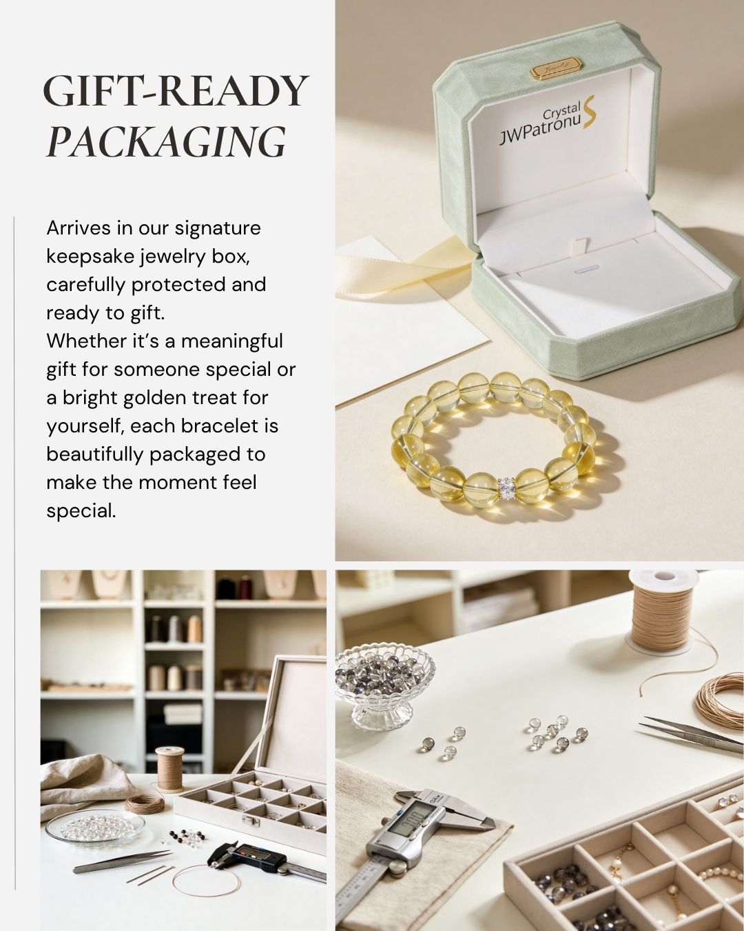 Luminous Lemon Quartz Bracelet presented in a gift-ready keepsake jewelry box for meaningful gifts, self-gifting, everyday wear, and bright golden moments.