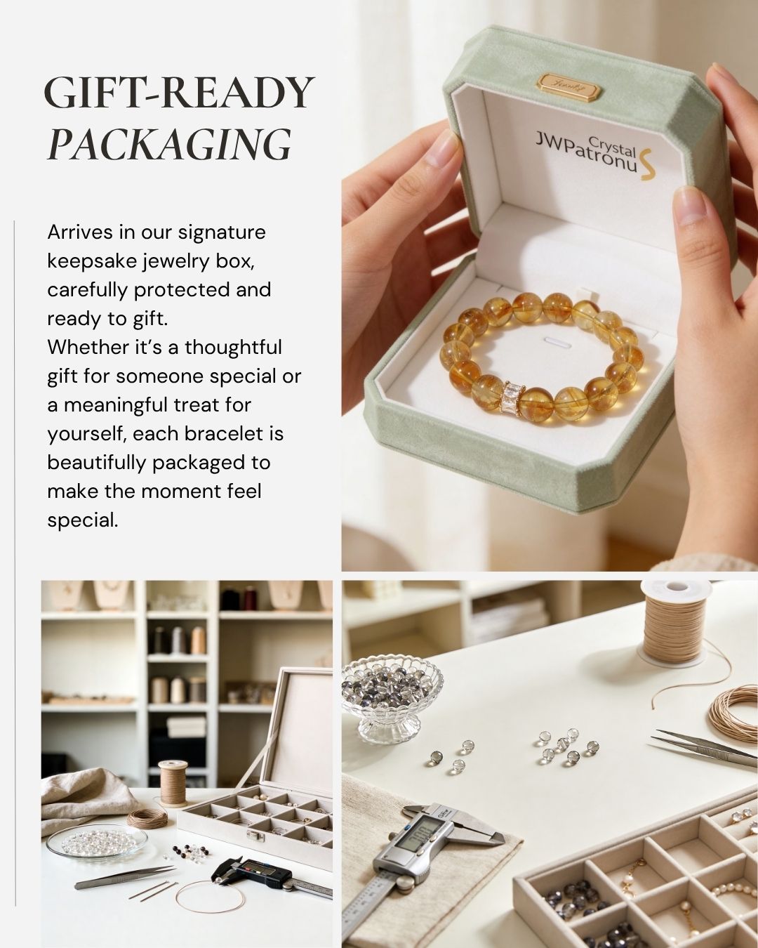 Radiant Citrine Beaded Bracelet presented in a gift-ready keepsake jewelry box for November birthstone gifts, self-gifting, and meaningful everyday wear.