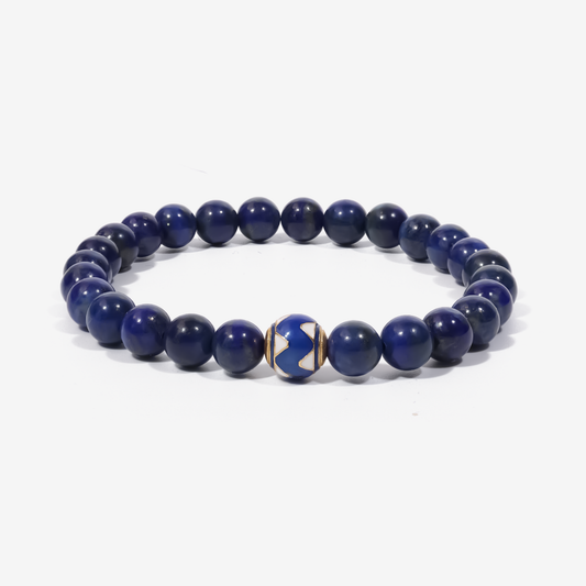 Lapis Lazuli bracelet with golden pyrite – handcrafted crystal jewelry symbolizing wisdom and confidence by JWPatronus
