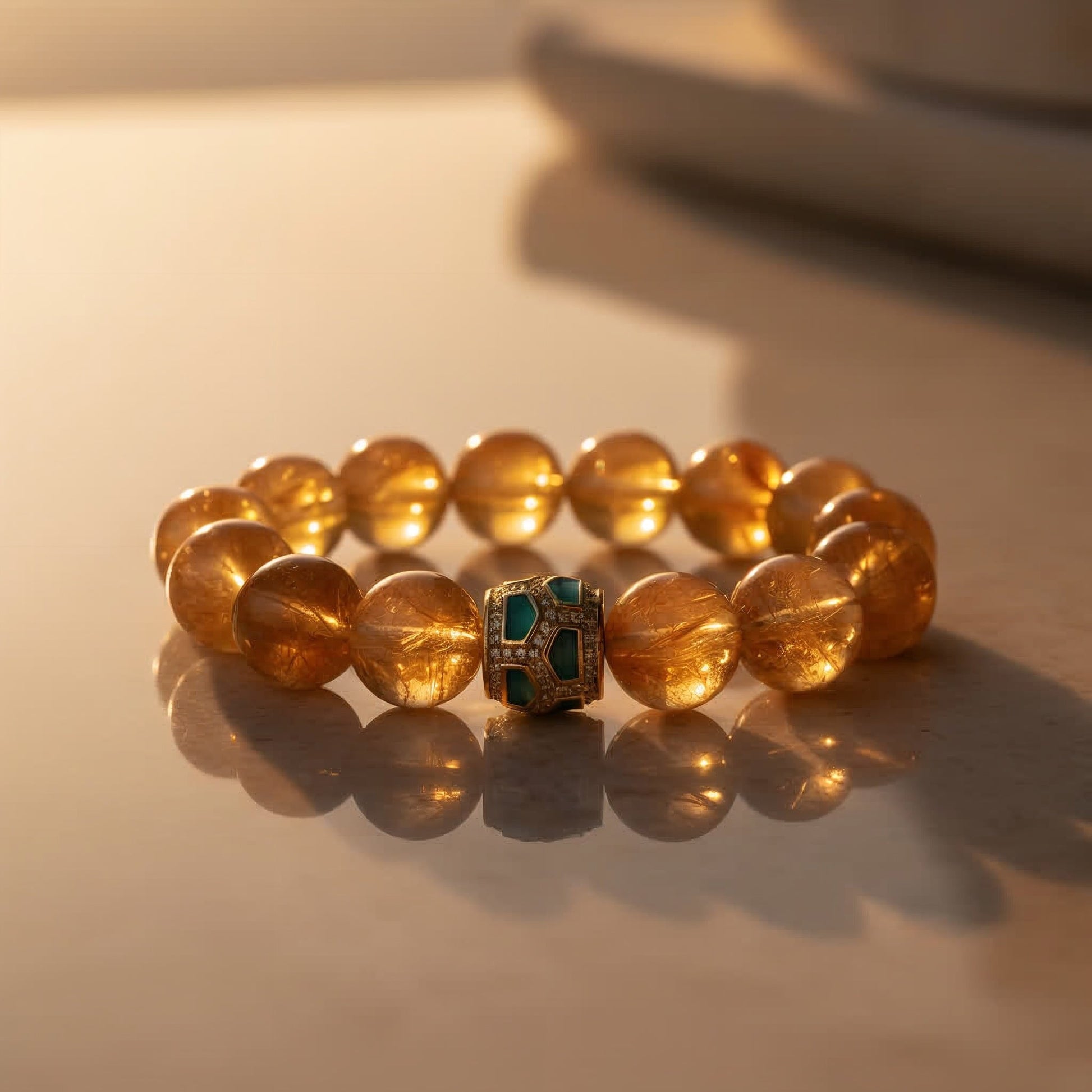 Yellow citrine gemstone beads close-up – real citrine bracelet