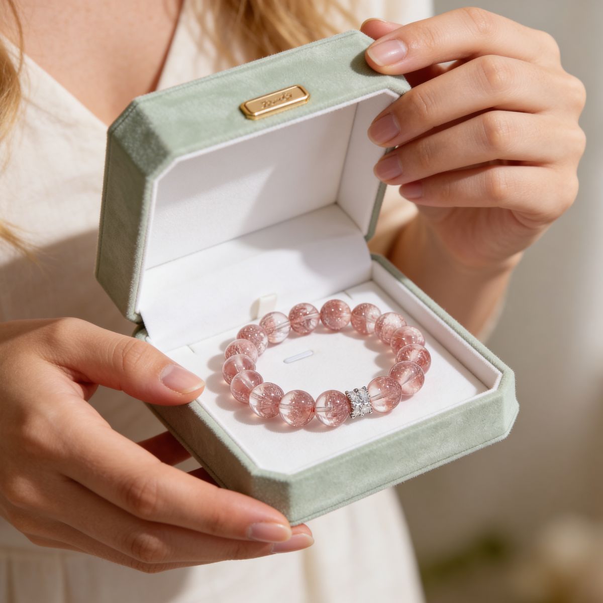 Aurora Bloom Strawberry Quartz Bracelet by JWPatronus – natural crystal bracelet for women