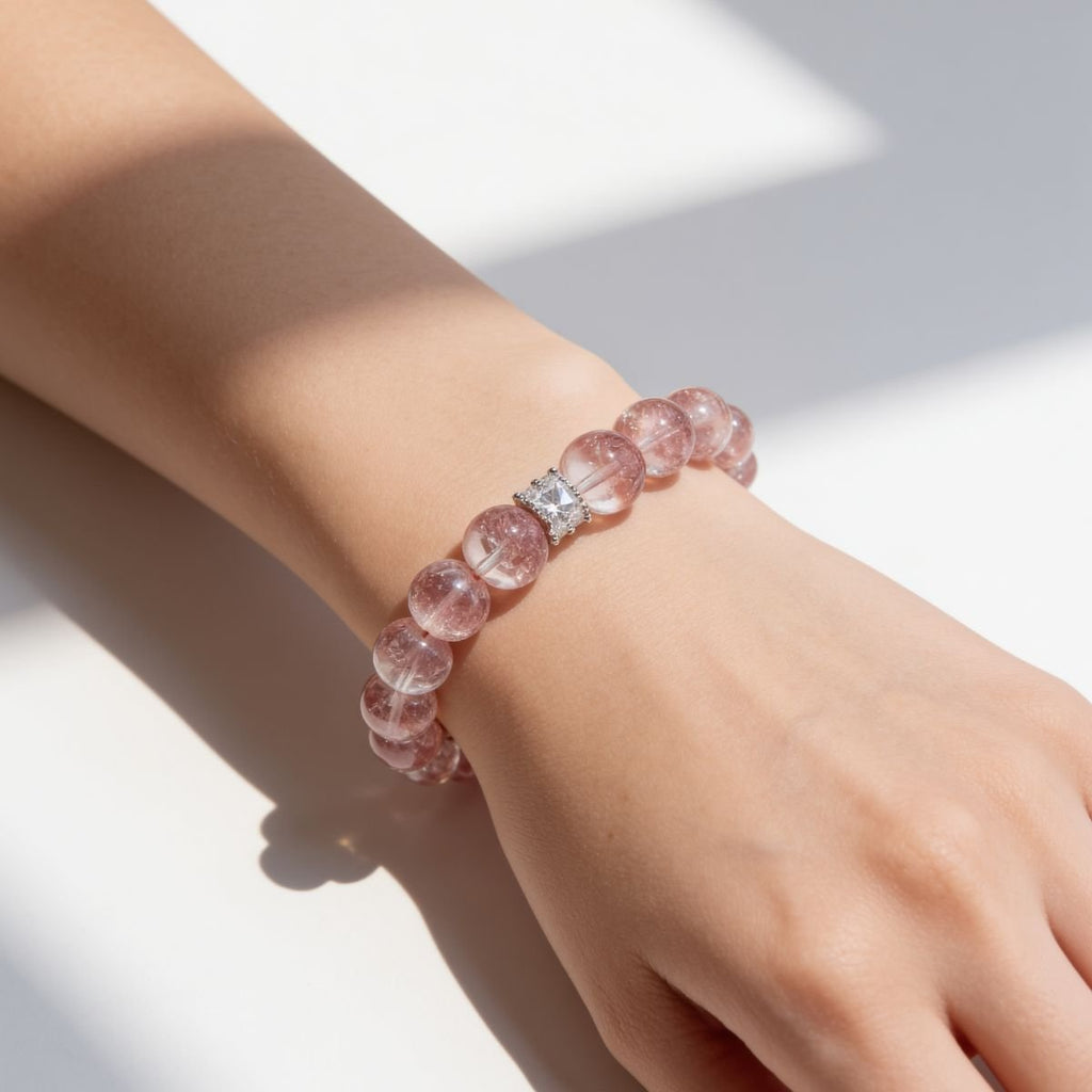 Aurora Bloom Strawberry Quartz Bracelet by JWPatronus – natural crystal bracelet for women