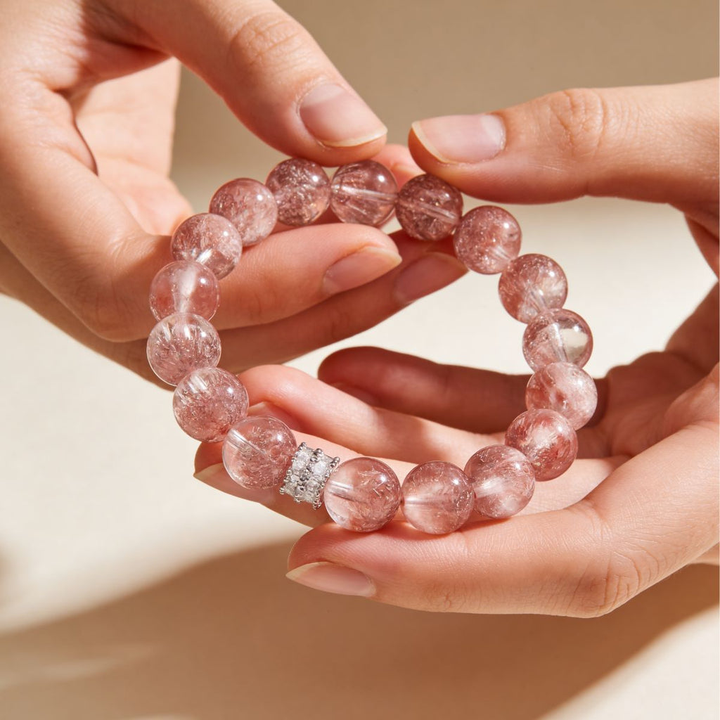 Aurora Bloom Strawberry Quartz Bracelet by JWPatronus – natural crystal bracelet for women
