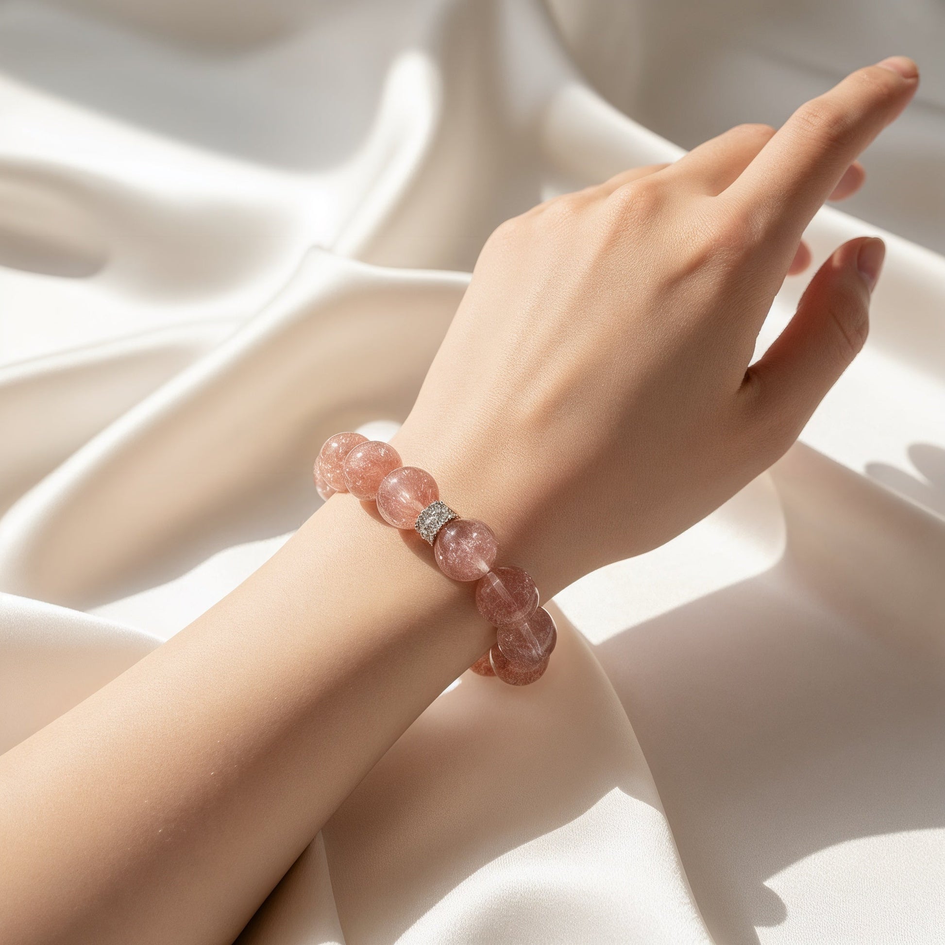 Aurora Bloom Strawberry Quartz Bracelet by JWPatronus – natural crystal bracelet for women