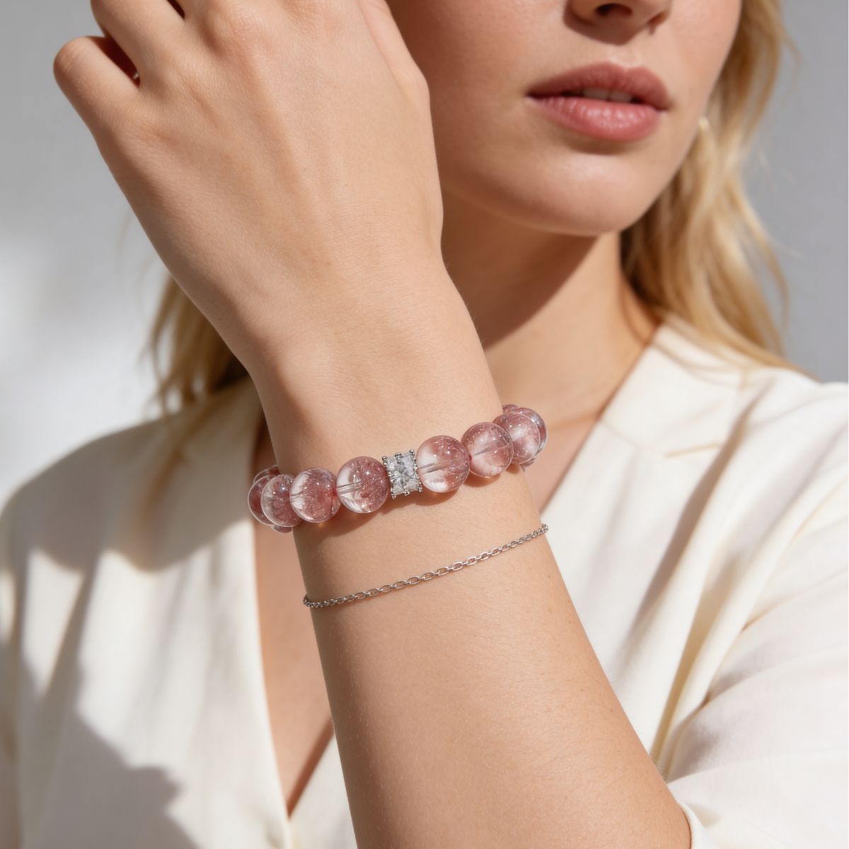 Aurora Bloom Strawberry Quartz Bracelet by JWPatronus – natural crystal bracelet for women