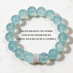 Blue Horizon Silver Halo bracelet with natural Brazilian aquamarine and 12mm hand-polished beads