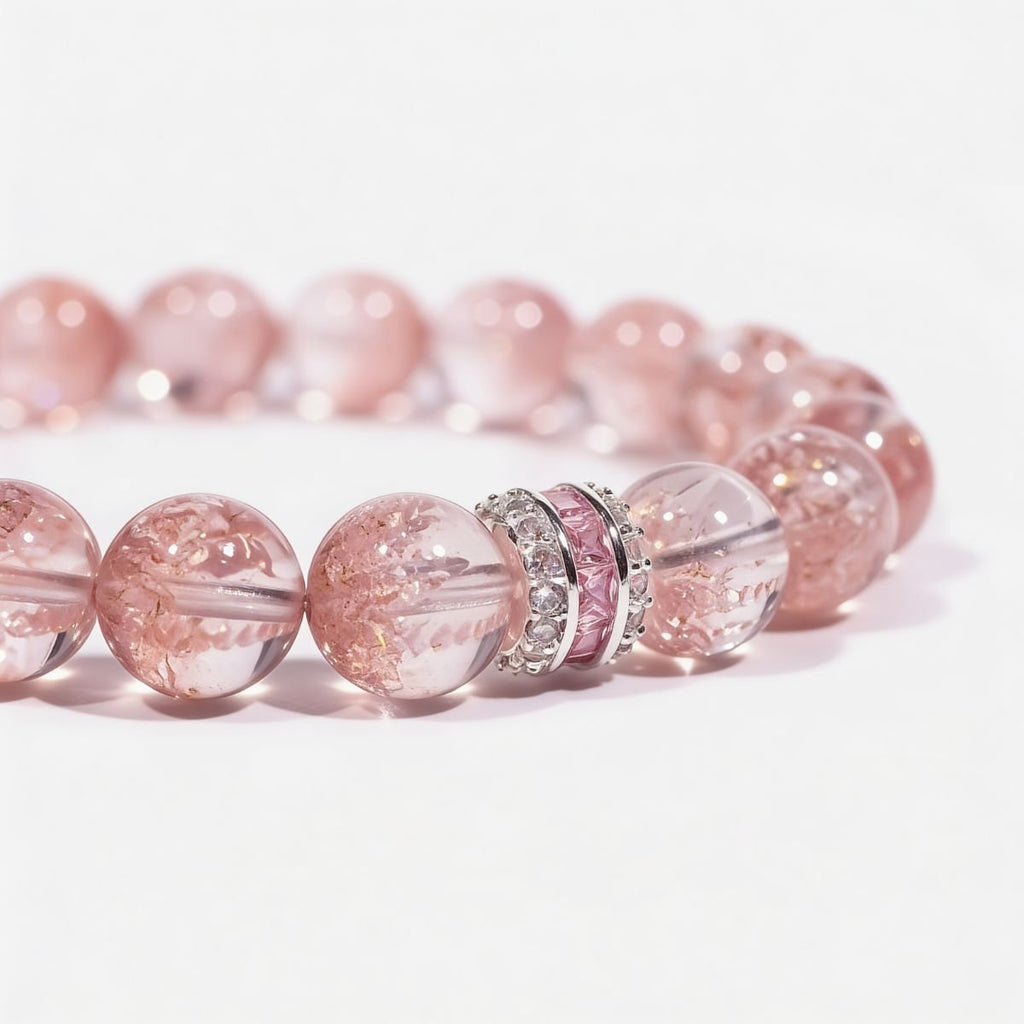 Blush Harmony Strawberry Quartz Beaded Bracelet by JWPatronus – natural crystal bracelet for women