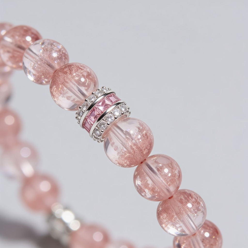 Blush Harmony Strawberry Quartz Beaded Bracelet by JWPatronus – natural crystal bracelet for women
