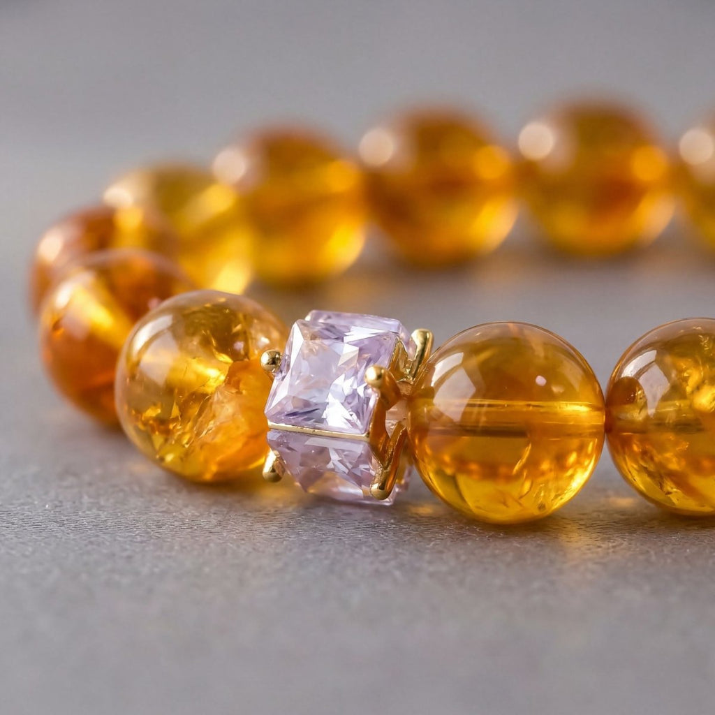 Close-up of Brazilian Citrine bracelet with Crystal Baguette Stack centerpiece