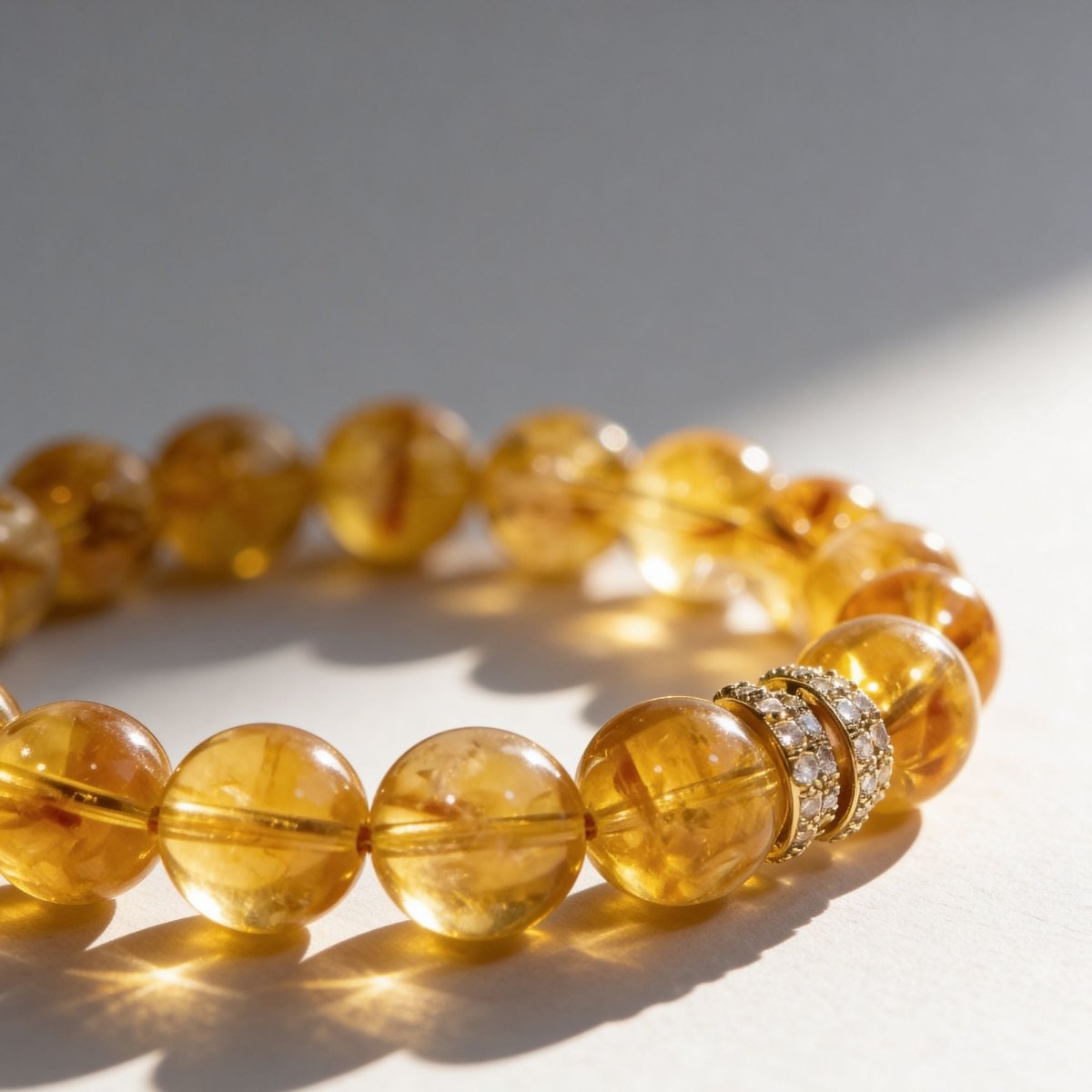 Natural Brazilian Citrine bracelet showing golden translucent beads and polished finish