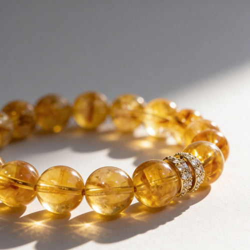 Natural Brazilian Citrine bracelet showing golden translucent beads and polished finish