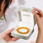 Gift-ready Brazilian Citrine bracelet with 12mm golden beads in jewelry box