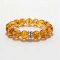 Brazilian Citrine Bracelet with 12mm golden beads and Gold Pavé Barrel centerpiece