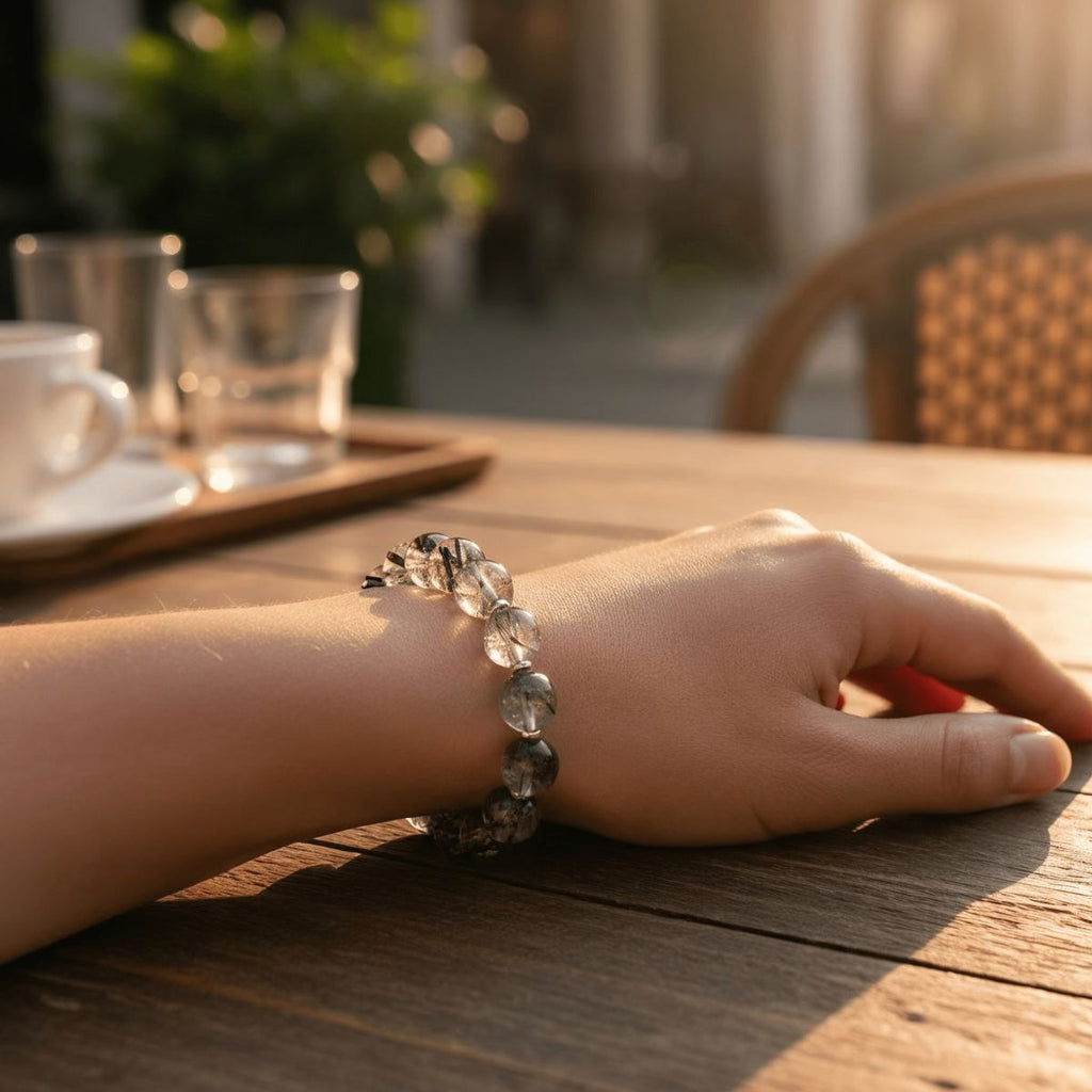 Calm Armor Black Rutilated Quartz Bracelet by JWPatronus – natural crystal bracelet for women