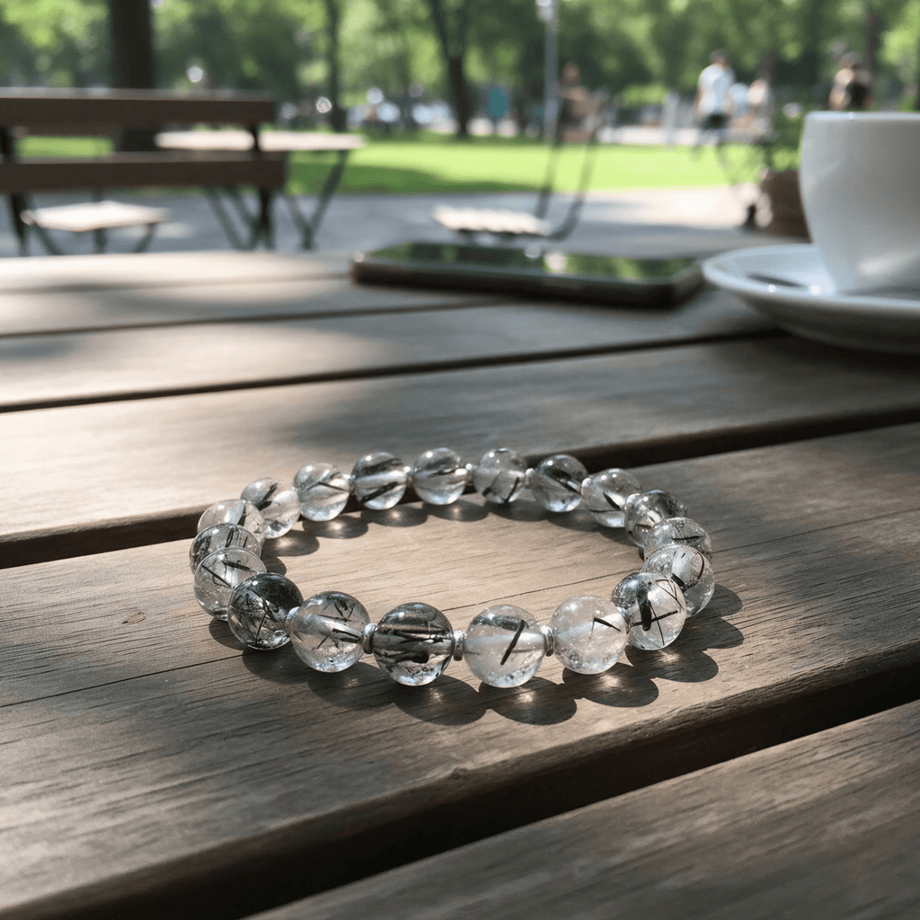Calm Armor Black Rutilated Quartz Bracelet by JWPatronus – natural crystal bracelet for women