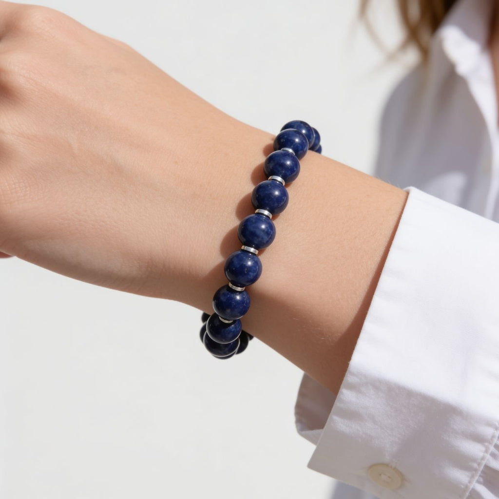 Celestial Lapis Lazuli Beaded Bracelet by JWPatronus – natural crystal bracelet for women