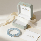 Gift-ready aquamarine bracelet displayed with jewelry box and ribbon