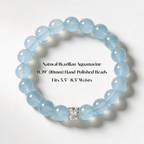 Natural Brazilian aquamarine bracelet flat lay with 10mm hand-polished beads