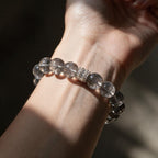 Ethereal Harmony neutral gemstone bracelet worn on the wrist in soft natural light
