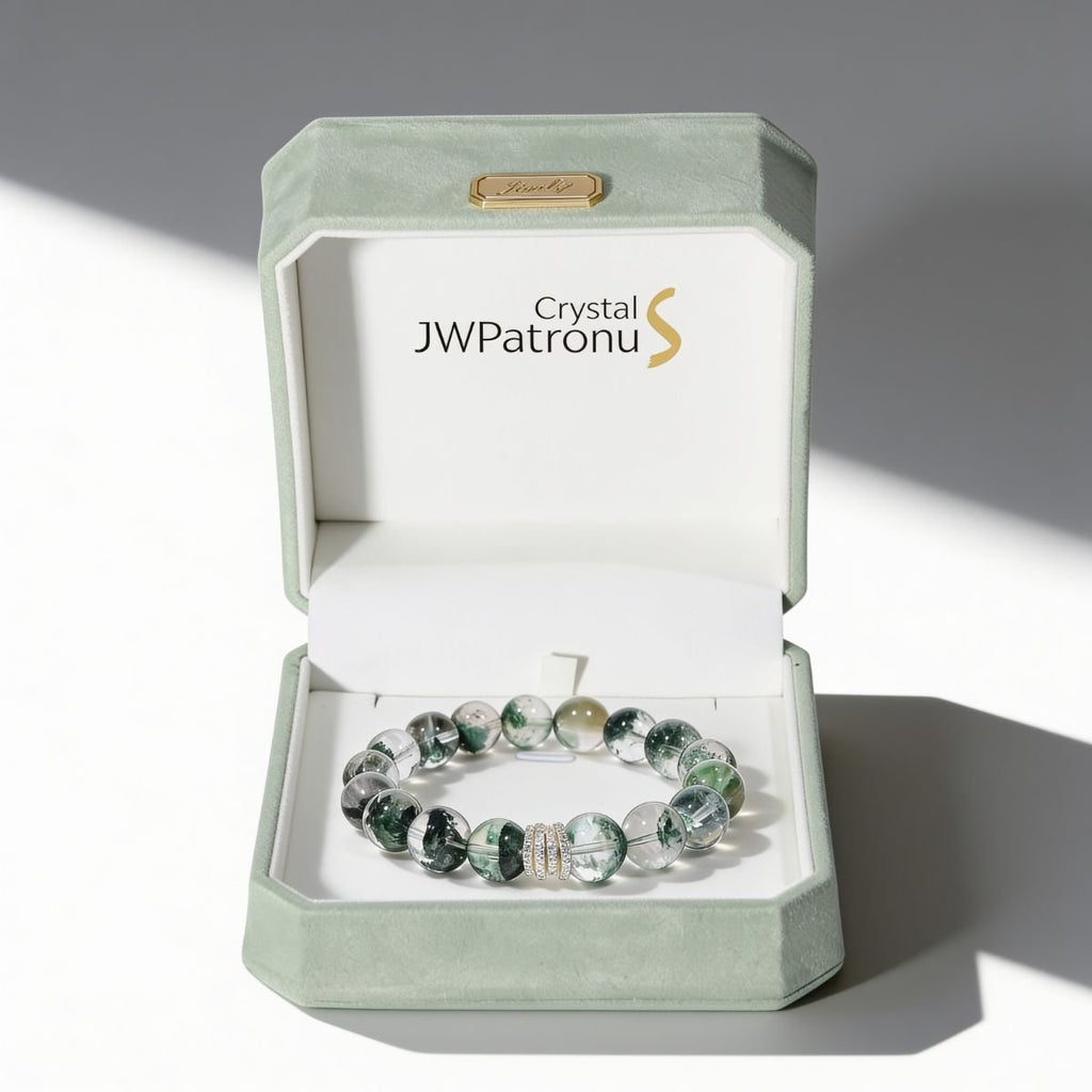 Forest Veil Green Phantom Quartz Beaded Bracelet by JWPatronus – natural crystal bracelet for women