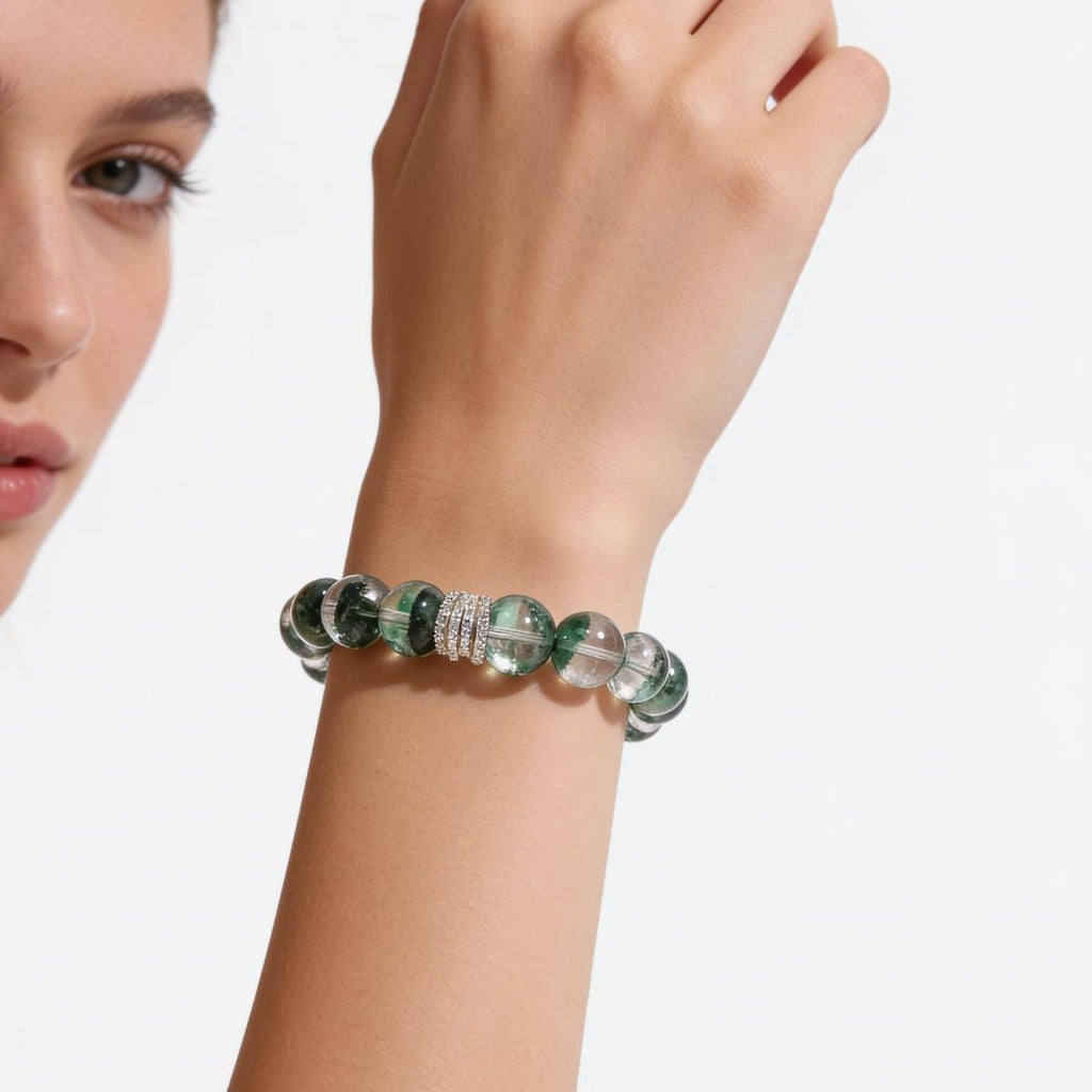Forest Veil Green Phantom Quartz Beaded Bracelet by JWPatronus – natural crystal bracelet for women